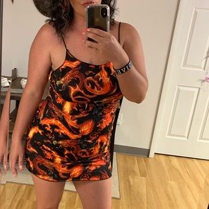 Lettuce Trim Fire Chinese Dragon Cami Dress